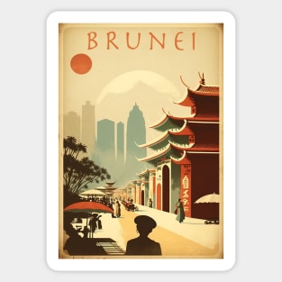 Brunei Streetscape Vintage Travel Art Poster Sticker